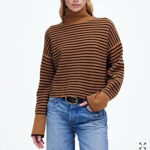 MADEWELL Sz XS Striped Black Brown 100% Merino Wool Turtleneck Sweater Womens